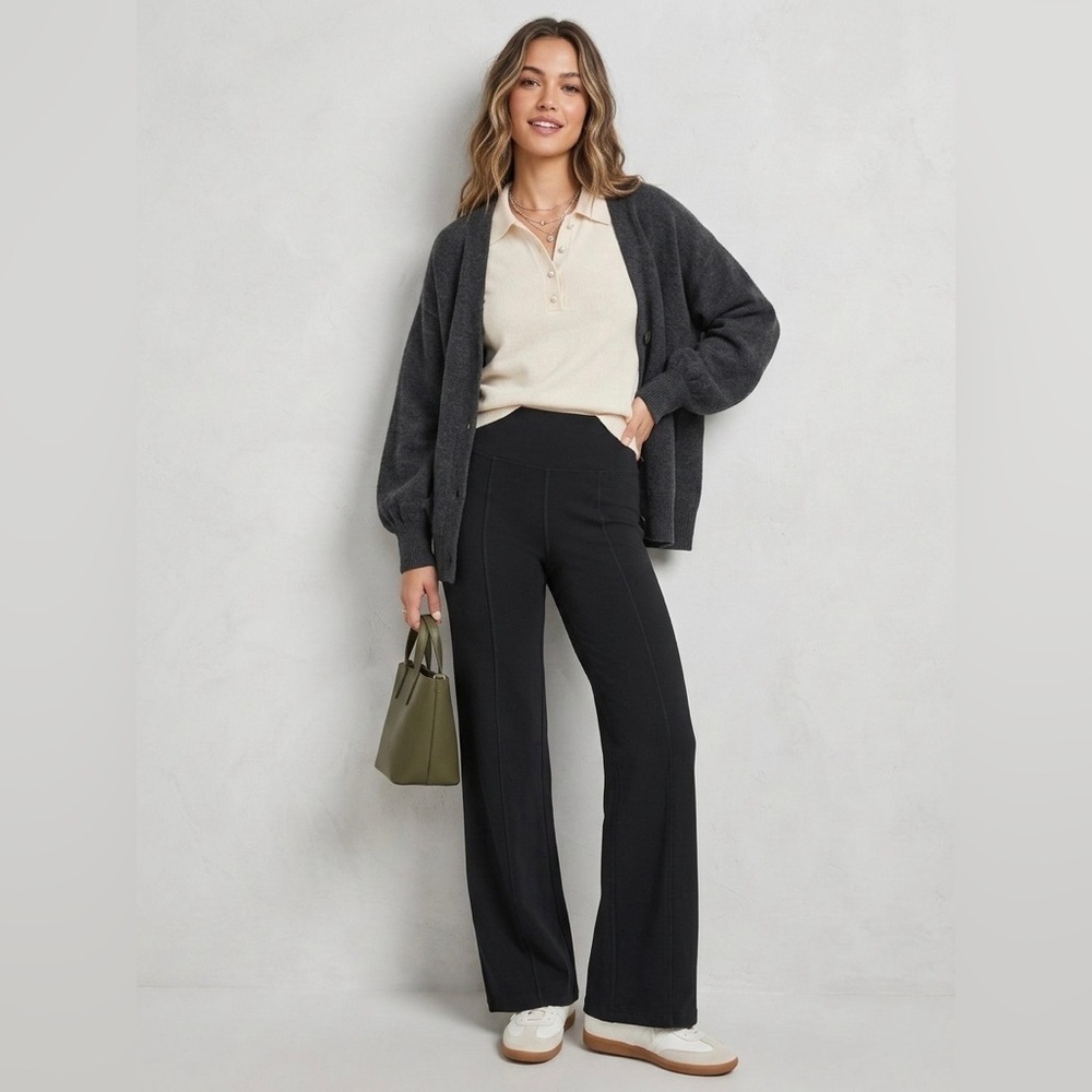 Spanx Black Women's High-Rise Wide-Leg 100% Cotton Pants size S
